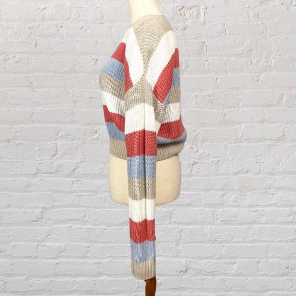 Hollister Cropped Waffle Knit Sweater XS Red Striped Retro Cozy Fall - Picture 4 of 11